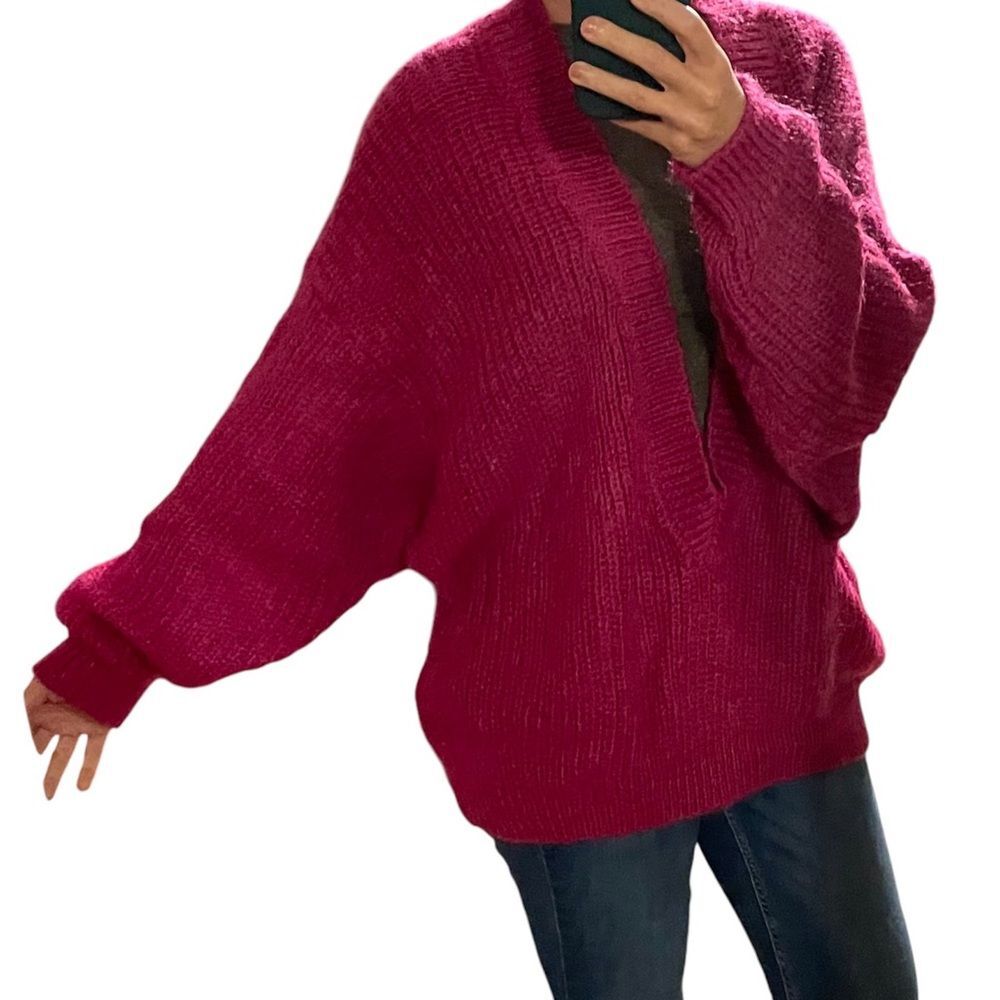 Vintage Croquet Club Sweater Mohair V Neck One Size Oversized Pink Small to 2X